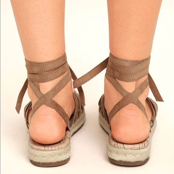 Tan Ankle Lace Up Wraparound Espadrille Sandals - Picture 3 of 4
